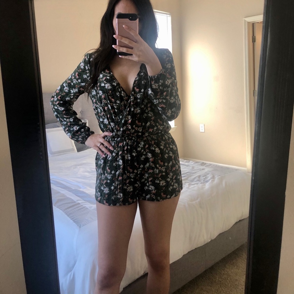 Forever 21 green floral romper